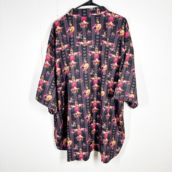 NWT WWE x RSVLTS Allover The Hitman Bret Hart Black Short Sleeve Button Down 4XL - Picture 2 of 9